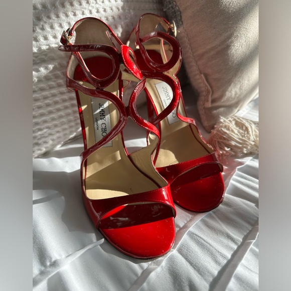 Jimmy Choo Red Patent Leather Lang Sandals Authentic MSRP $895 size 39 - Picture 4 of 14